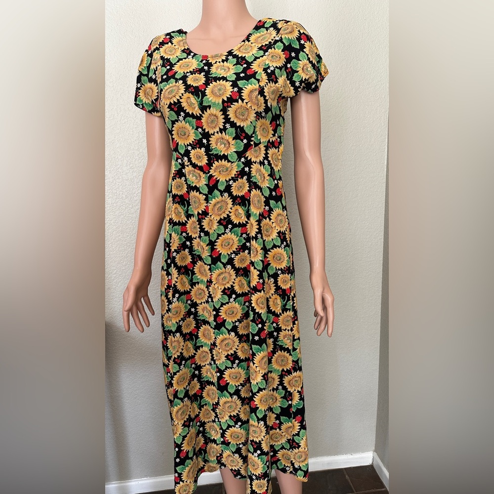 Vintage Sunflower Print Maxi Dress - 90s Y2K modest Women small